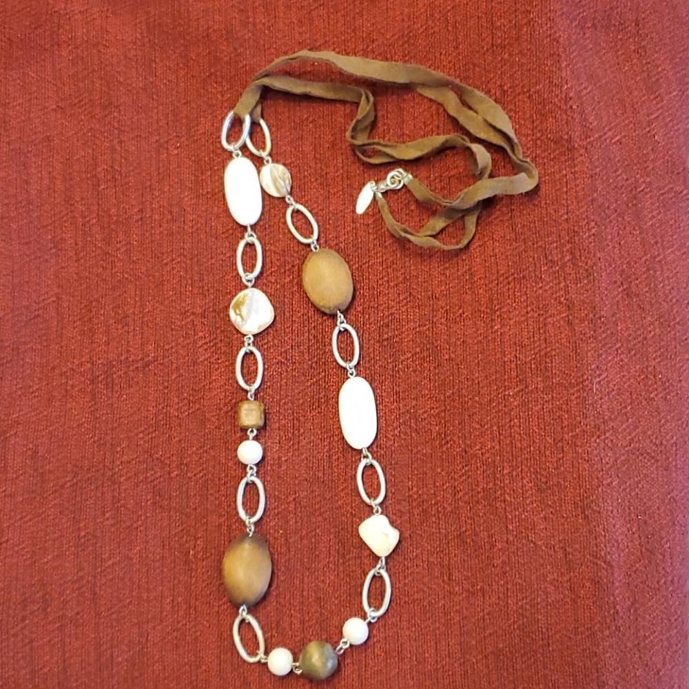 New York & Company 18" Rawhide and Silver Necklace